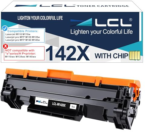 LCL 142X Schwarz mit Chip Tonerkartusche kompatibel für HP 142A W1420A 142X W1420X kompatibel für HP LaserJet M110 M110w MFP M139 M139w M140 M140w Drucker (1 Packung)
