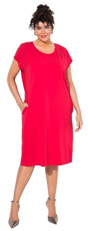 Ulla Popken Abito da Donna in Jersey, con Dettagli Hotfix sulla Scollatura, Litchi, 56-58
