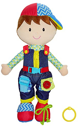 Lullaberry Dressy Friends Lucas - Peluche educativo per bambini dai 18 mesi in su, con fibbia Montessori, 40 cm