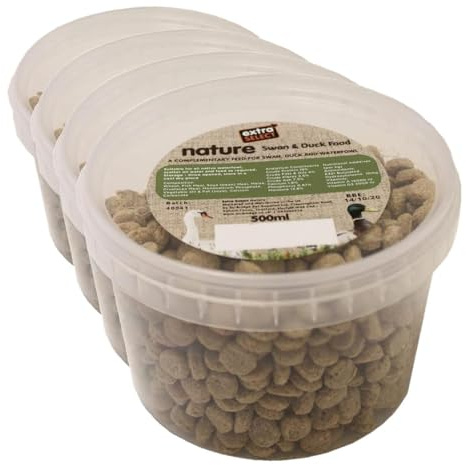 Extra Select Premium Swan and Duck Food Floating Pellets - Nutritious and Healthy Feed for Wild Geese, Ducklings and Waterfowl - Resealable Bucket 500 ml (Pack of 4)
