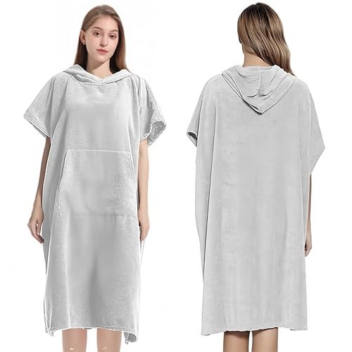 Proumhang Unisex Hooded Towel Poncho Robe Microfiber Bathrobe & Beach Towel for Adult Light Grey 80 x 110cm(31.5 x 43.3)
