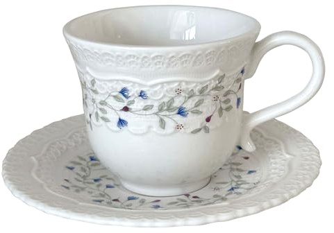 S-MAN Porcelain Tea Cups and Saucers, 8.4oz Vintage Floral Pattern Coffee Mug Set and Plate Ceramic Tea Cup