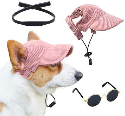 Galenecx Casquette de Baseball pour Chien, Lunettes de Soleil pour Chat et Chien avec Sangle en Silicone Antidérapante, Chapeau de Soleil Réglable pour Animaux, Convient aux Chiens de Petite, Moyenne