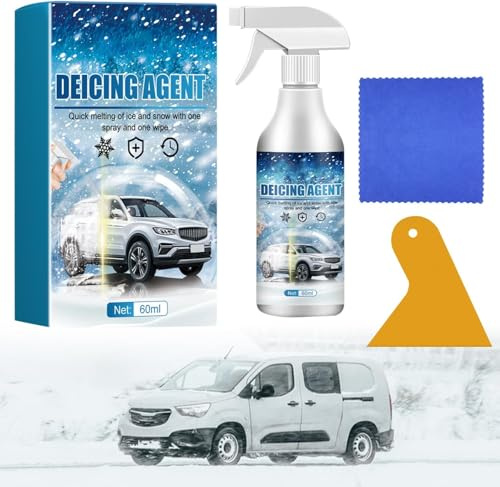 Spray Antigelo Auto,Spray Sciogli Ghiaccio Auto,60ml Deghiacciante Vetri Auto,De-icer Spray,Sbrina Facile Deghiacciante,per parabrezza