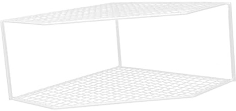 GRIRIW Corner Kitchen Pan Rack Organizer Double Corner Shelf Unit with Rounded Edges for Pots Utensils Bathroom Storage Use White Elevated