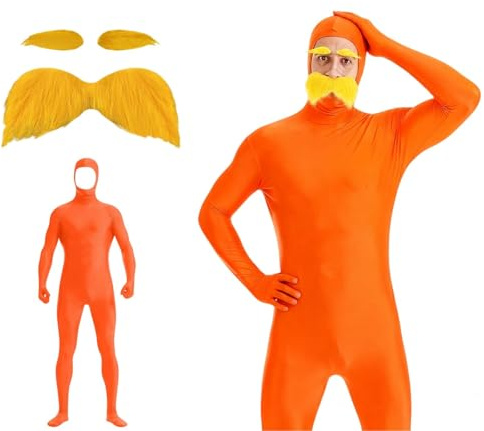 Genérico Disfraz de Cuerpo Completo con Bigote Naranja y Cejas Disfraz de Cosplay, Traje de Cuerpo Completo para Adultos, Traje de Cuerpo Entero, Unisex, para Fiesta, Halloween, Navidad, Mameluco