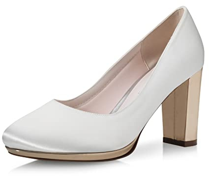 Rainbow Club Brautschuhe Clair - Damen, Pumps, Plateau, Ivory/Creme, Satin, Bequem Gepolstert, Hochzeitsschuhe, Rose/Gold Blockabsatz Gr. 38 (UK 5)