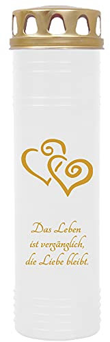 Vela para tumba con diseño (2 corazones dorados), aprox. 170 h, 7 días de combustión por vela (26 cm, 7 cm de diámetro), muchos diseños diferentes