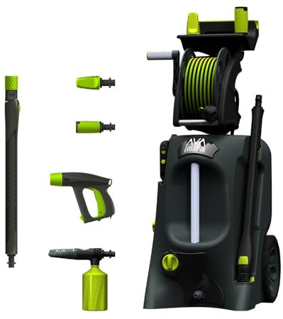 AVA Evolution P80 Pressure Washer Large, 160 Bar 600 L/H 2800 W, High Power Electric Jet Washer with Foam Cannon, Hose Reel, Zoom Lance, Used for Patios, Cars, Includes Nozzles