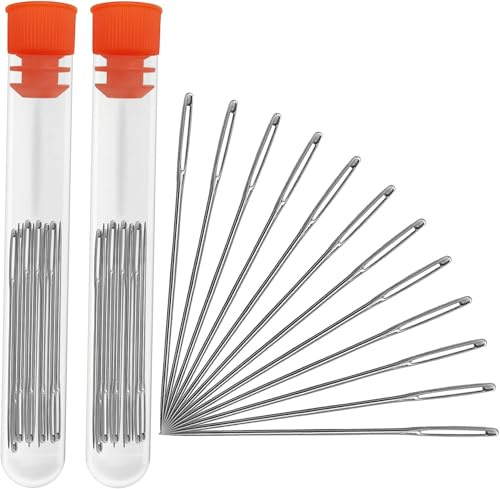 BLMHTWO 40 PCS Sewing Needles,Embroidery Needles with Large Eye and 2 Clear Storage Box Needle for Sewing for Leather Yarn Silk Denim Jeans Felt Craft, 51mm/2 Inch