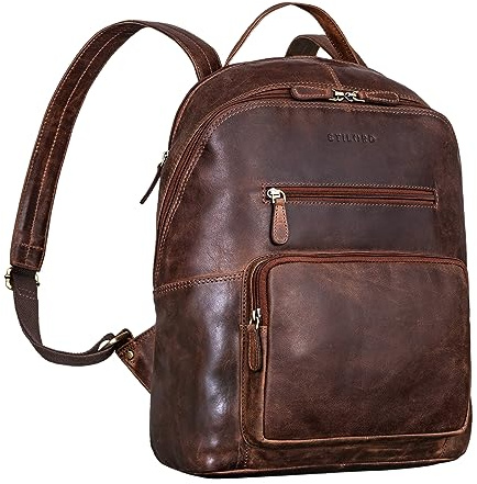STILORD Caius Mochila día Cuero señoras y Hombres Mochila portátil 10.1 Pulgadas Mochila Estudiante Mochila Ciudad Hombres Color:Zamora - marrón