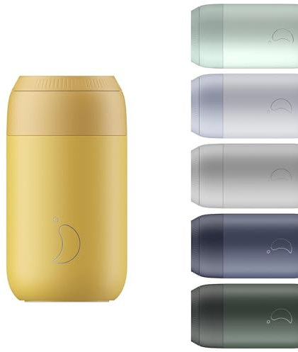 Chilly's Serie 2 Taza de Cafe Termica - Taza de Doble Pared con Tapa - Acero Inoxidable sin BPA - Pollen Yellow, 340ml