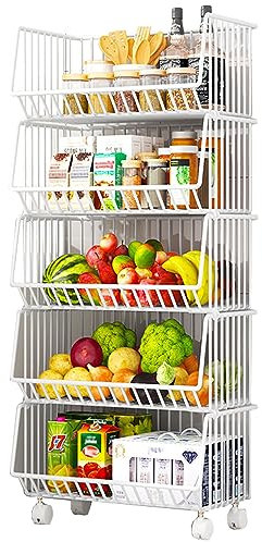 Chariot de Cuisine, Desserte de Style Industriel avec Panier en filet amovible, avec Pieds Réglables et roulettes, Étagère de Cuisine, Structure en Acier