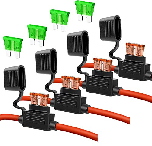 Gebildet 4Stück 32V Wasserdichter Sicherungshalter 10AWG, ATO Flachsicherungshalter Inline mit Kappe, Standard Steckdose mit Mittlerer Flachsicherung 4Stück 30A + 4Stück 40A