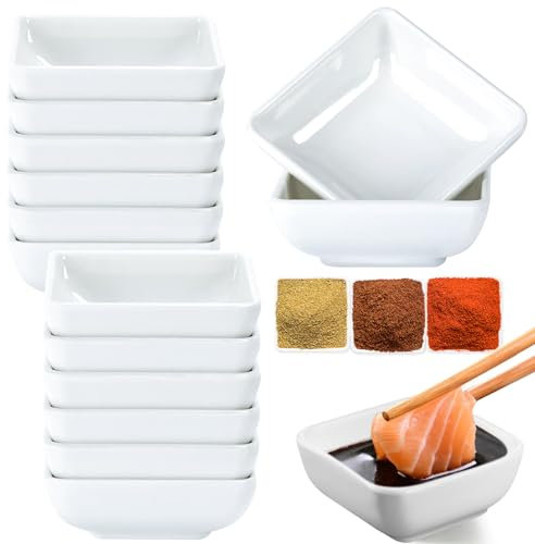 12 Stück Kleine Schälchen für Dips,7,5x7,5x3 cm Dipschale Dip Schälchen Set,Gewürzschalen,Sojasauce Schälchen,Saucenschalen,Kleine Schalen,Mini Dip Schälchen für Soße,Dipping,Gewürzen,Pudding(Weiß)