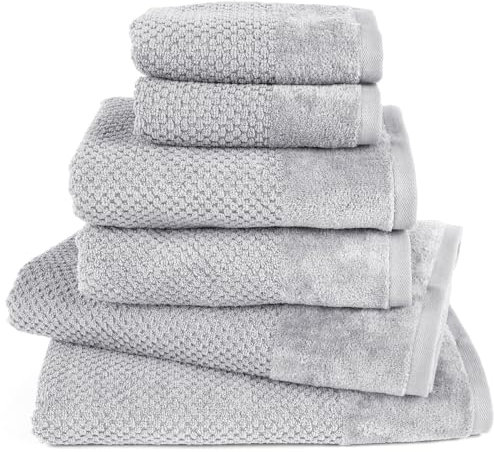 Pure Label 6-TLG. Handtücher Set mit Aufhängeschlaufen aus 100% Baumwolle, saugstark und weich - 2X Badetuch (70x140 cm) 2X Handtuch (50x100cm) 2X Gästetuch (30x50 cm), Hellgrau
