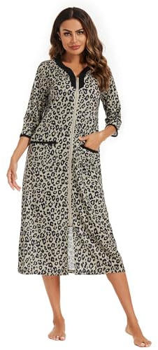 Verve Jelly Women's Zipper Robes 3/4 Sleeve Floral Print Bathrobe Lightweight Housecoats with Pockets Ladies Loungewear