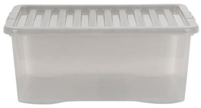 Wham Crystal 45 Liter Storage, Heavy Duty Plastic Storage Box With Lids Home Office Stackable Nestable, Large Storage Boxes With Lids 60 x 40 x 25 cm - Tint Grey (Pack of 5)