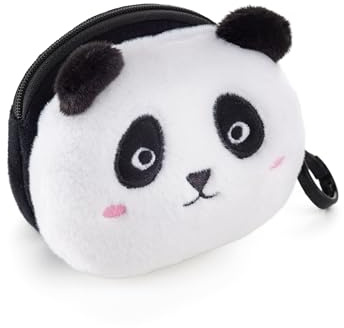 Back2Fun - Porte-Monnaie en Peluche, Taille 95 x 95 x 60 mm, Tirette en métal, Fermeture éclair, Porte-Monnaie avec Porte-clés, Matériau Polyester Effet Peluche, Détails brodés, Design Panda