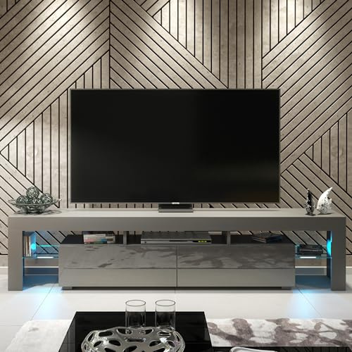 Creative Furniture TV Unit 200cm Dark Grey Modern Stand Gloss Doors + LED