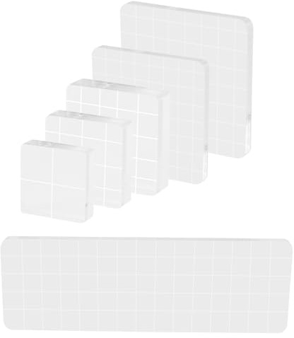 6 Pcs Stamp Blocks with Grid and Grip, Acrylic Clear Stamping Blocks Set Essential Stamping Tools for Scrapbooking Crafts Card Making, Assorted Sizes
