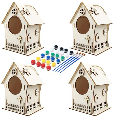 ISAKEN DIY Birdhouse Kit for Kids, DIY Birdhouse to Build and Paint, Wooden Toy Crafts, Toy Gifts for Boys Girls, Wooden Birdhouse Puzzle Making Set