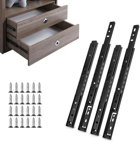 Vivikivi 2 Paar (4 Stück) Schubladenschienen 27mm Teilauszug Kugelauszug Schubladenauszug Tragkraft 20kg Seitenmontage Schubladenauszüge für Haus Küche Schrank Büro Schubladen, Schwarz, 250mm
