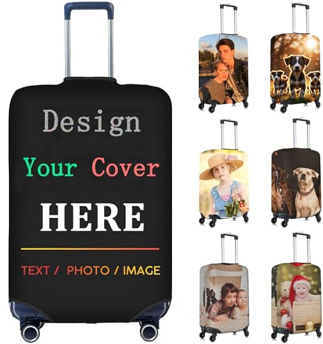 Générique Housses de Valise Personnalisée avec Texte Photo,Double Face Design différent, Voyage élastique et Lavable, 18-32 Pouces,Cadeaux Personnalisés