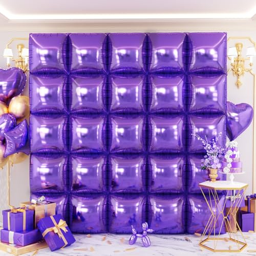 OTLGEUA Dark Purple Square Foil Balloons Wall Backdrop 25Pcs Double Sided Purple Balloon Tunnel Arch Kit for Baby Shower Birthday Wedding Easter Party Decoration