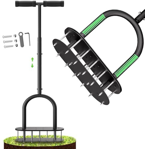 seasky Lawn Aerator Automatic Dirt and Leaf Clean Design,Pre-Assembled 15 Iron Spikes Metal,Soil Lawn Aerating Tools for Yard Lawn and Garden, lawn aerator spikes aerating tool