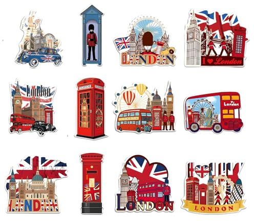 12-Piece, London Souvenirs Gifts, London Magnets for Fridge, British Gifts, London Fridge Magnet Set, Unique London Souvenirs for Travel Lovers, Decorative Kitchen Accessories
