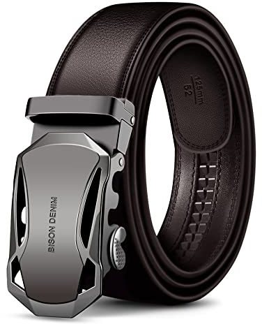 BISON DENIM Ledergürtel Herren Business Gürtel mit Automatikschließe, Coffee, Gr.-115