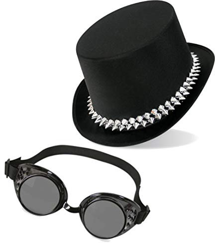 KarnevalsTeufel.de Steampunk Set Zylinder und Schweißerbrille Gothic Hut und Brille Accessoire (Punkzylinder)