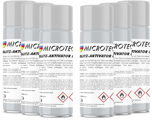 Microtec® Aktivatorspray för superlim | 6 x 200 ml | härdningsaccelerator för industrilim | perfekt användning för öppna limningar | reaktion på några sekunder