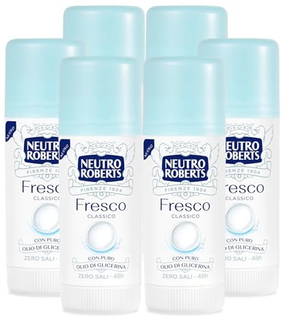6x Neutro Roberts Deodorante Stick Fresco Blu Efficace 48h Senza Sali di Aluminio - 6 Flaconi da 40ml ognuno