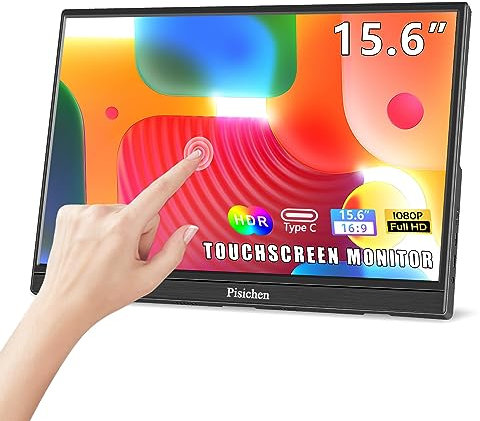 Pisichen Tragbarer Touchscreen Monitor, 15,6 Zoll FHD 1080P HDR USB-C Mit Dualen Lautsprechern, Externer HDMI Type-C Anschluss für PC Phone Xbox PS4/5 Switch