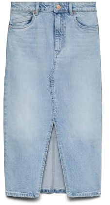 VERO MODA Falda Vaquera de Mezclilla hasta la Pantorrilla con Abertura Falda Maxi 5 Bolsillos, Color:Azul Claro, Talla:S
