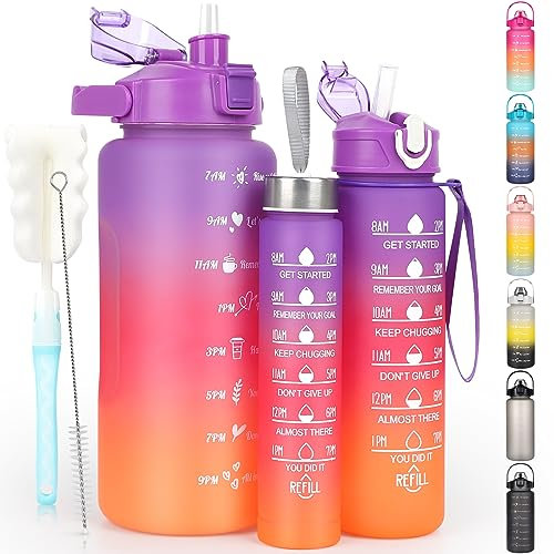 OKKLE 3 Pack Water Bottle 2L 700ML 300ML, BPA Free, Leak Proof Reusable Water Bottle, Sport Water Bottle with handle & Straw for Gym, School, Office, Outdoor