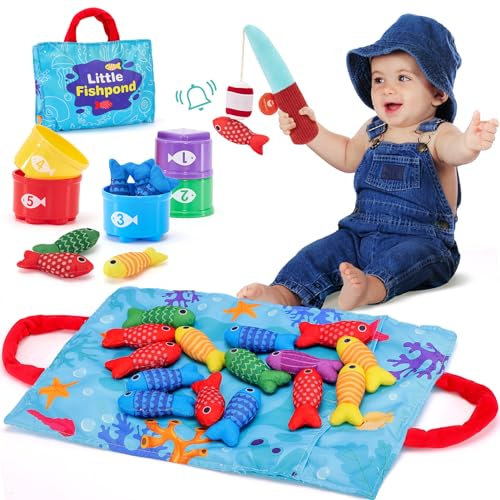 hahaland Baby Spielzeug ab 1 2 Jahr, Angelspiel für Kinder 6 12 Monate, Lernspiele, Motorikspielzeug, Montessori Spielzeug, Fische Angeln Spiel - Kleine Geschenke