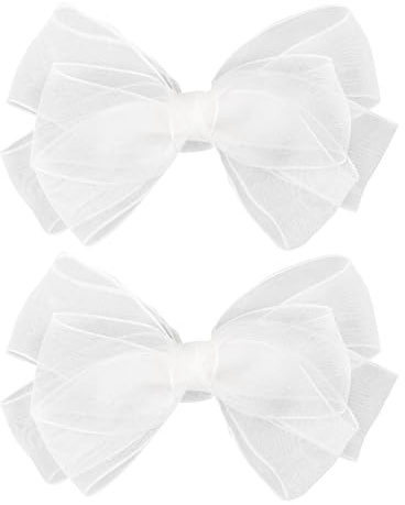 5.5-Inch Organza Double Hair Bows Alligator Clips Hair Accessories for Girls Toddler Kids Children Teens -White