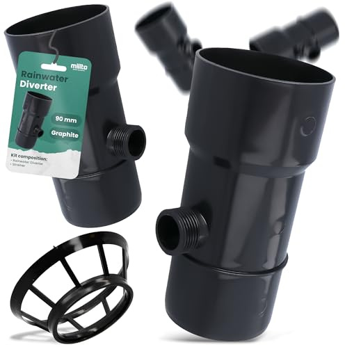 Millto™ Regnuppsamlare Hängrännavlopp För Regntunna DN Ø90 mm 1'' Grafit | Vattenuppsamlare Regnvattenuppsamlare Regnvatten Avloppsrör Regnvattenfilter