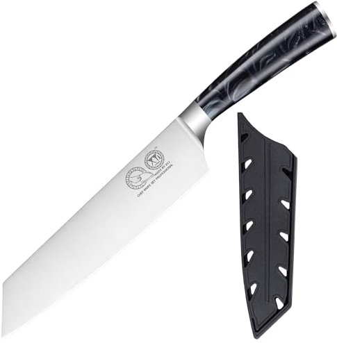 XYJ Authentic Since 1986, coltello da cucina giapponese, 7.5 pollici, acciaio inossidabile, coltello da chef professionale ultra affilato, coltelleria da cucina, coltello Gyuto con fodero