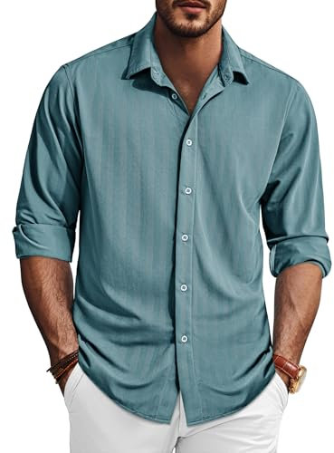 PJ PAUL JONES Men's Long Sleeve Formal Shirt Casual Stretch Smart Non Iron Business Dress Shirts M Light Green