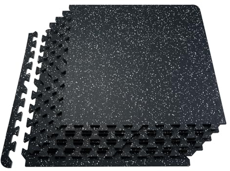 VEVOR 0.56 Inch Thick Gym Floor Mats, 25 Tiles Rubber Top with EVA Foam, 25 x 25 Gym Flooring Workout Mats with 100sq.ft Coverage, Interlocking Puzzle Gym Mats for Gym, Home, Garage, Black & White