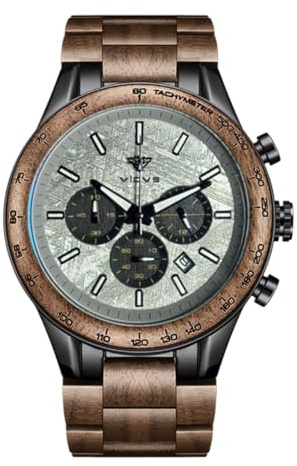 VICVS Reloj de Madera y Acero Inoxidable para Hombre cronógrafo 3 diales cronógrafo Cuarzo Ocio Negocios multifunción Reloj de Madera para Hombre Hecho a Mano. (Walnut Calina)