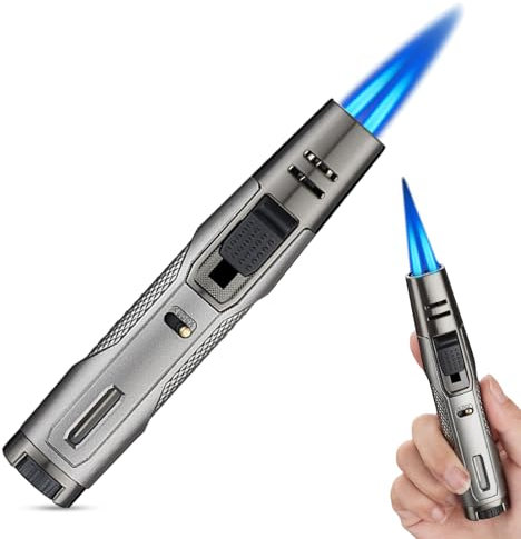 GOEDCH Encendedor a Llama Jet Resistente al Viento: 2 Piezas Encendedor de Metal Robusto para Tormentas, Recargable para Exterior, Ideal para Camping, Parrillada (13 cm x 2,6 cm Negro)