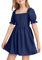 Tween Girls' Dresses Elegant Ruffle Sleeve Kids Dress for Girls Teenagers Ladies Casual Summer Dresses, Navy Blue 13-14 Years