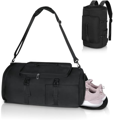 KYYLZ Sporttasche Herren, 30L Damen Sporttasche Rucksack, Klein Sportrucksack mit Schuhfach und Nassfach, Reisetasche Gym Bag für Schwimmen, Sport, Yoga, Fußball,Schwarz