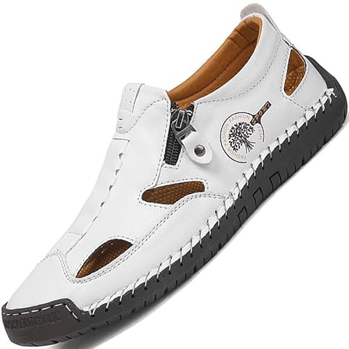 DZUJY Men's Closed Toe Sandals For Men Leather Dress Mens Hiking Man White Size 11.5 Summer Flip Flops Slippers Shoes Male Shoe Casual