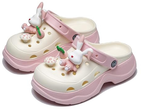 Sabot Souple Femme Ete Confortable EVA Imperméable Sabot Plastique Jardin Antidérapant avec Charms Kawaii Sandales Clogs Classic Plate-Forme De Wedge Tailles La Maison,l'extérieur Et L'intérieur